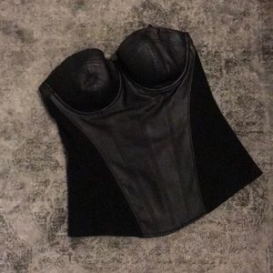 Guess - Strapless faux leather top.